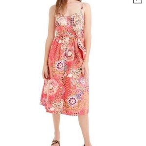 J Crew Classic Button Front Poplin Sundress In Vibrant Rose Orange Pink Floral 2